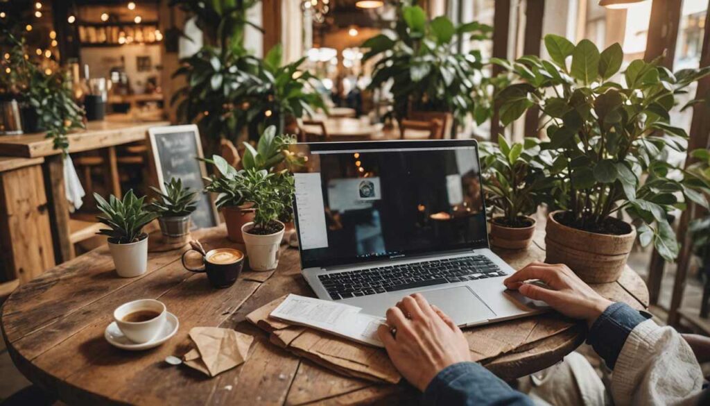 person in local coffee shop working with generative ai